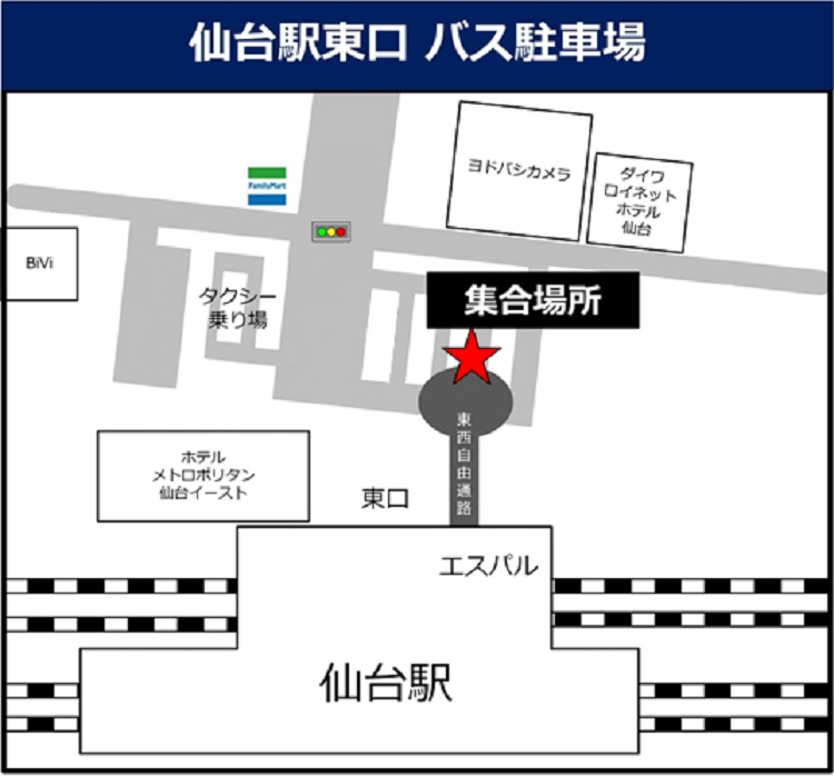 仙台駅東口 バス駐車場の地図