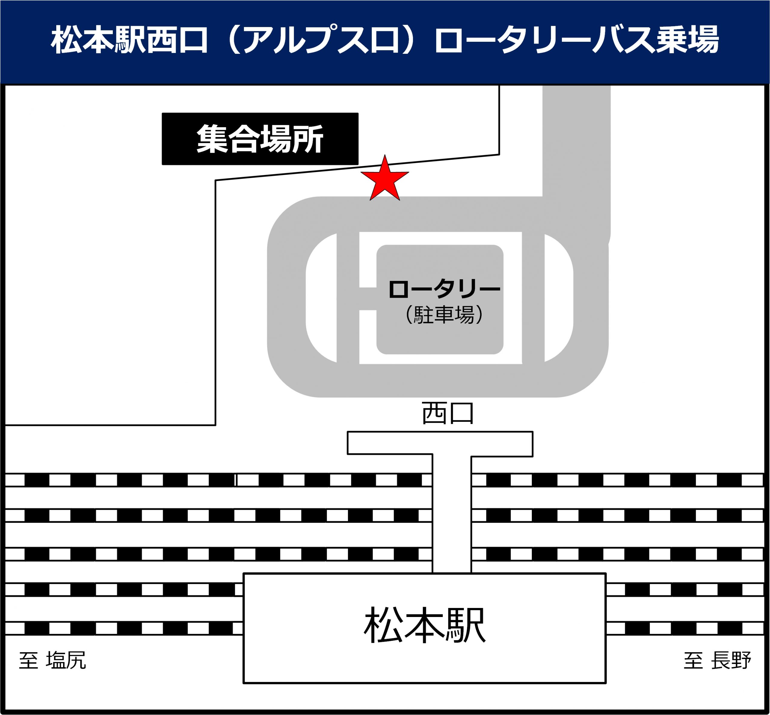 松本駅西口 (アルプスロ)ロータリーバス乗場の地図